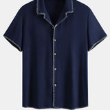Ensemble — chemise cubaine en lin et viscose à coutures contrastantes & pantalon texturé froissé