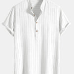 Ensemble — chemise rayée en lin mélangé à col henley & short en lin et coton