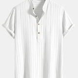 Ensemble — chemise rayée en lin mélangé à col henley & short en lin et coton