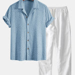 Ensemble — chemise cubaine en éponge à texture animale & pantalon en lin à jambe droite