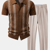 Ensemble Améline — chemise en maille géométrique & pantalon fuselé coupe slim