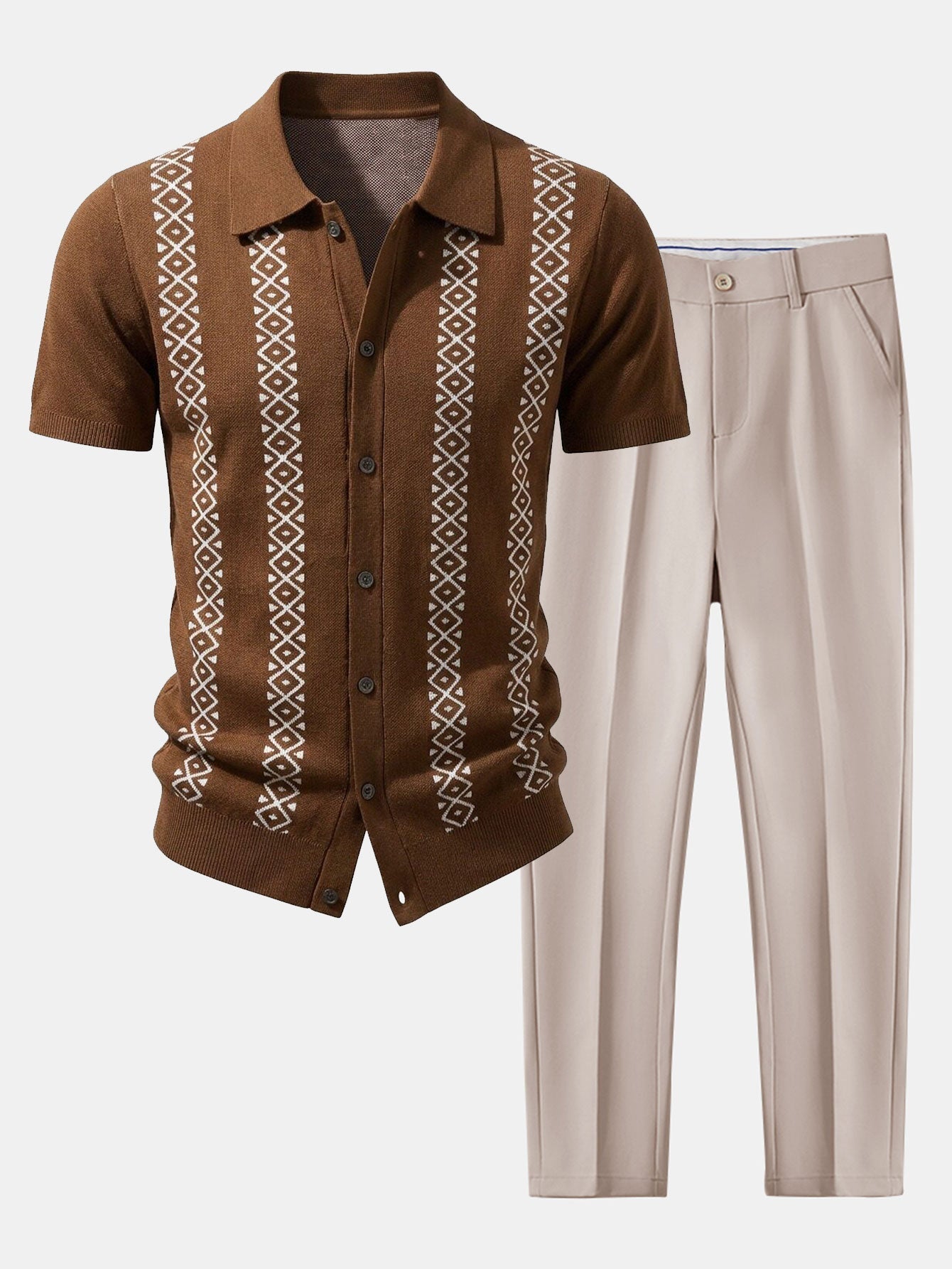 Ensemble Améline — chemise en maille géométrique & pantalon fuselé coupe slim