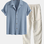 Ensemble — chemise cubaine texturée gaufrée & pantalon en lin à jambe droite