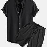 Ensemble — chemise gaufrée à col officier & short gaufré à cordon