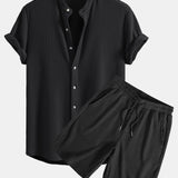 Ensemble — chemise gaufrée à col officier & short gaufré à cordon