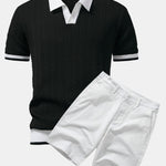 Ensemble — polo en maille texturée contrastante à col V & short chino en coton