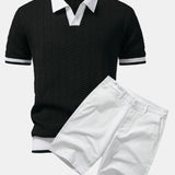 Ensemble — polo en maille texturée contrastante à col V & short chino en coton