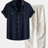 Ensemble Capucine — chemise texturée à deux poches & pantalon en lin à jambe droite