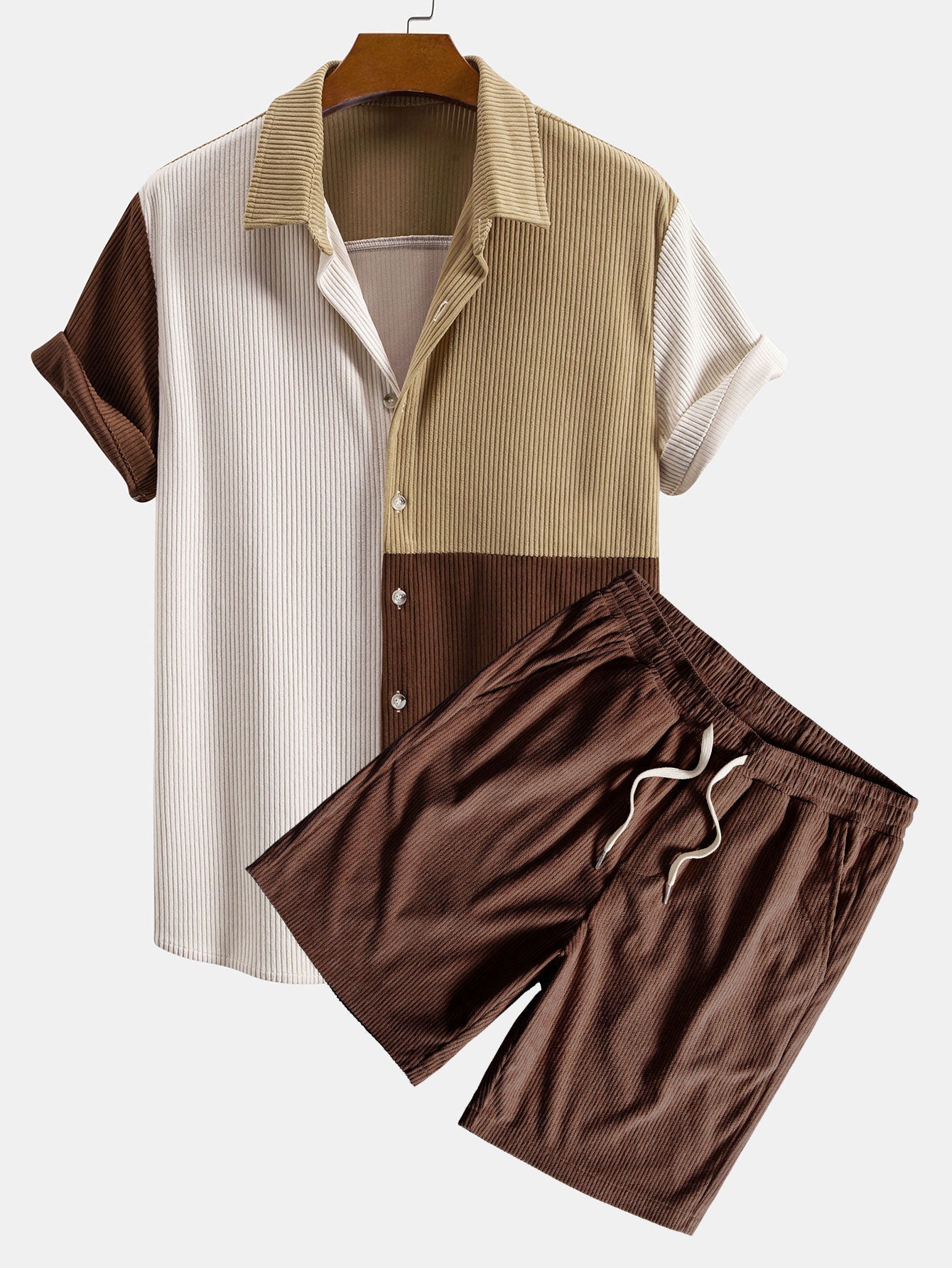 Ensemble — chemise boutonnée en velours côtelé color block & short en velours côtelé à cordon
