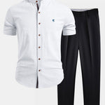 Ensemble — chemise en lin à col officier et manches courtes & pantalon fuselé coupe slim