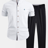 Ensemble — chemise en lin à col officier et manches courtes & pantalon fuselé coupe slim