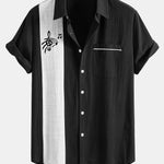 Chemise boutonnée en lin contrastant à imprimé notes de musique