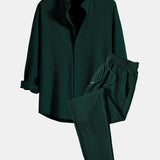 Ensemble Améline — chemise côtelée à col officier et manches longues coupe ajustée & pantalon côtelé