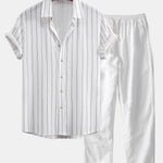Ensemble Capucine — chemise texturée rayée & pantalon en lin à jambe droite