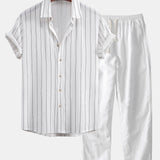 Ensemble Capucine — chemise texturée rayée & pantalon en lin à jambe droite
