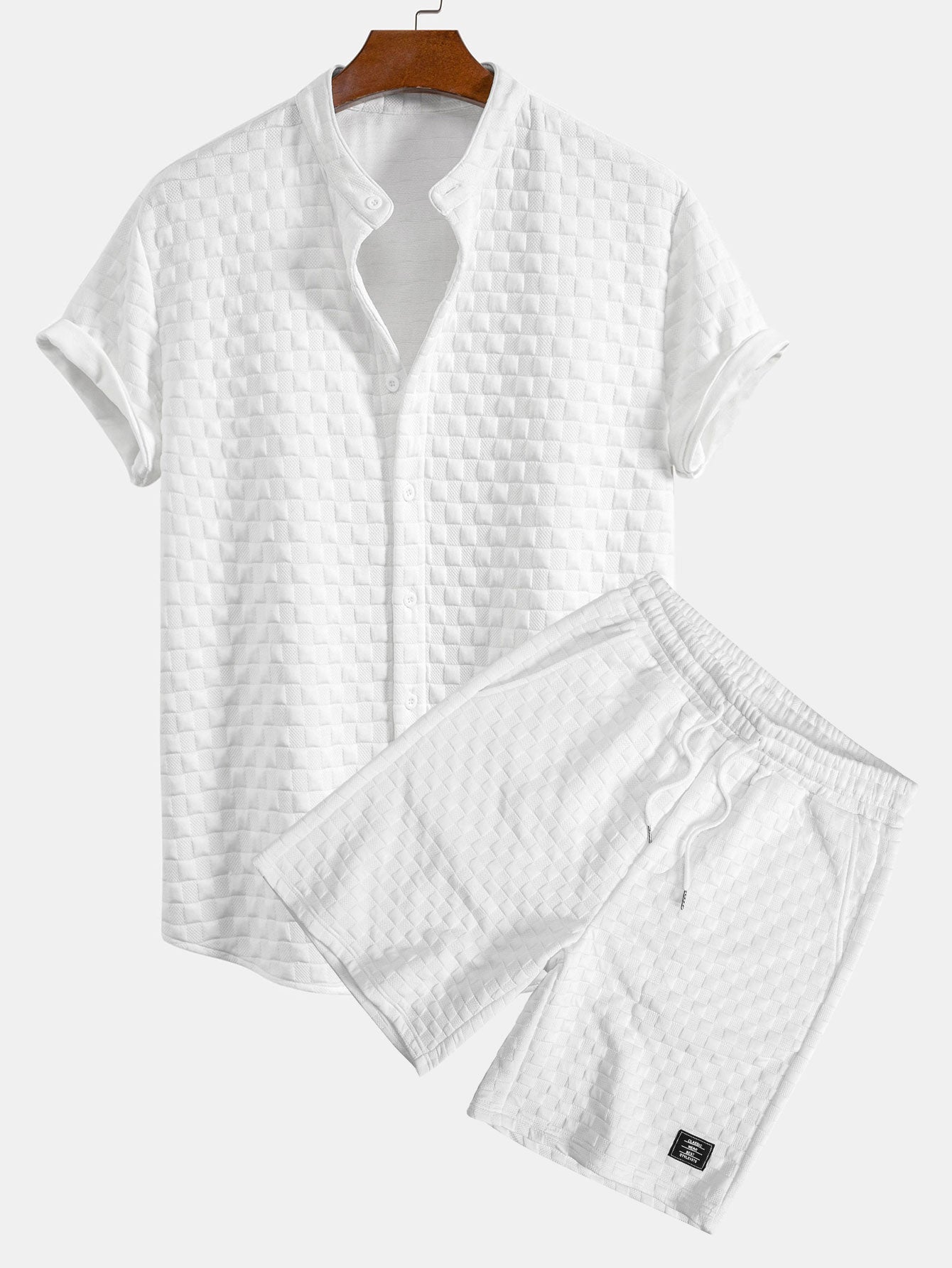 Ensemble — chemise à col officier à damier & short jacquard à damier