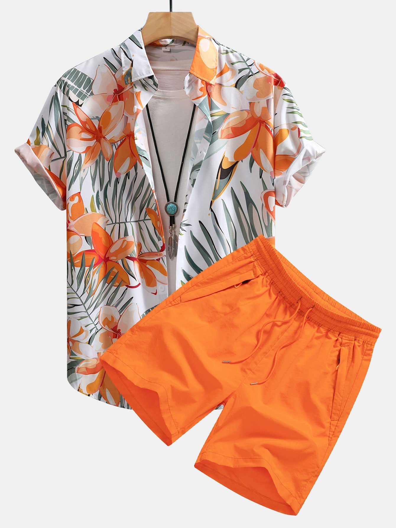 Ensemble Capucine — chemise à imprimé fleurs et plantes & short de bain