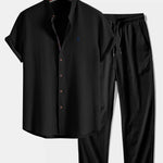 Ensemble — chemise en seersucker à manches courtes & pantalon texturé froissé