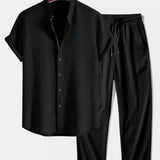 Ensemble — chemise en seersucker à manches courtes & pantalon texturé froissé