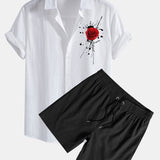 Ensemble — chemise en lin et coton à imprimé roses éclaboussées & short de bain