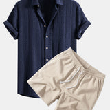 Ensemble — chemise jacquard géométrique & short texturé froissé à cordon