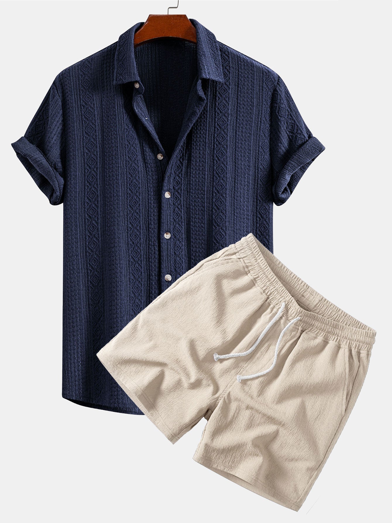 Ensemble — chemise jacquard géométrique & short texturé froissé à cordon