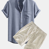 Ensemble Améline — chemise à col officier et manches courtes & short en lin à cordon