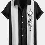Améline — Chemise bowling patchwork en lin à imprimé losanges géométriques