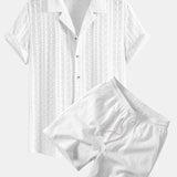 Ensemble — chemise cubaine jacquard géométrique & short texturé froissé à cordon