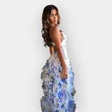 Dorothée | Robe longue fleurie à fines bretelles et volants
