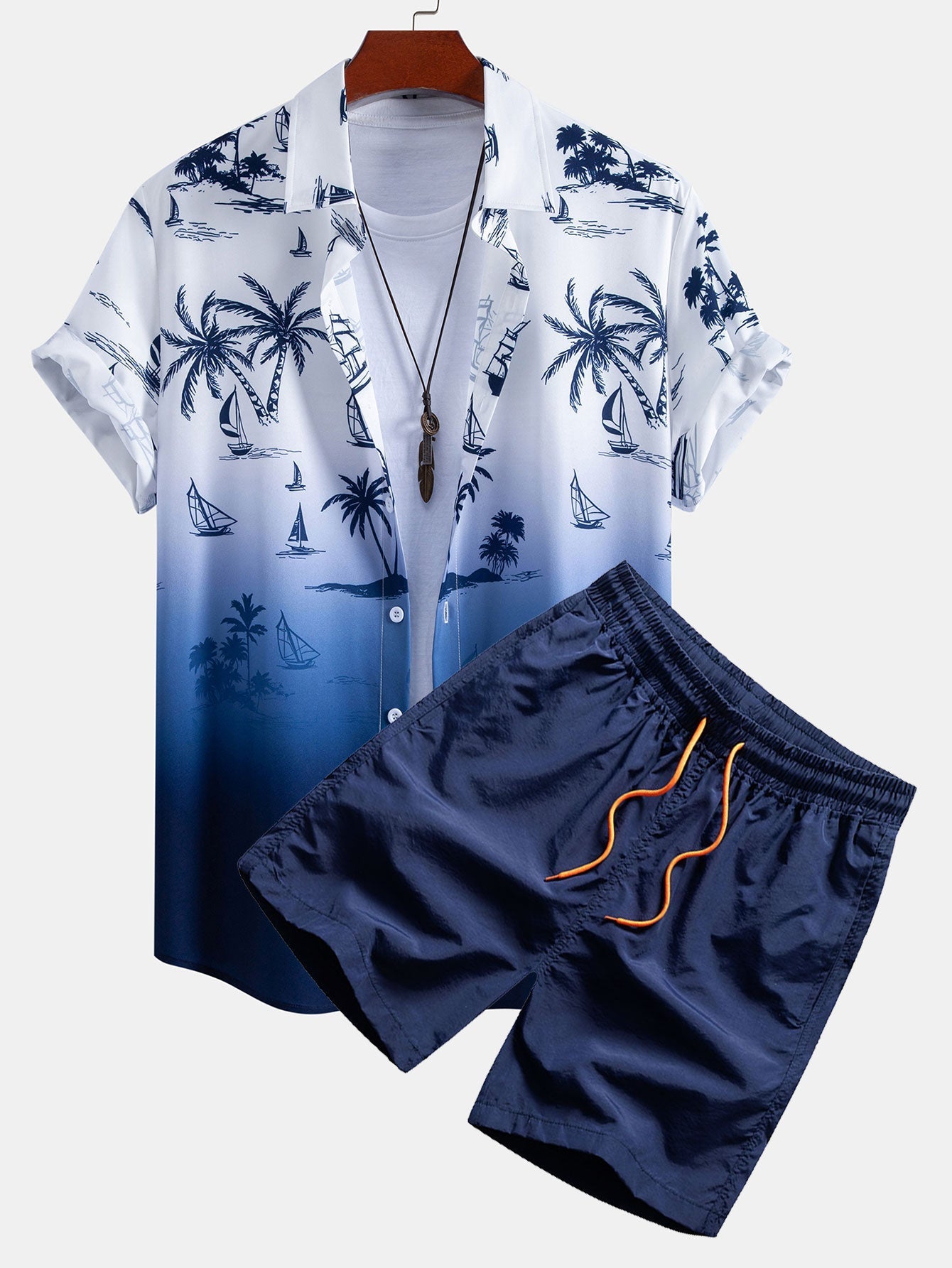 Ensemble — chemise à imprimé palmiers dégradé & short de bain