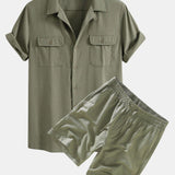 Ensemble — chemise cubaine en lin à poches & short en lin à cordon