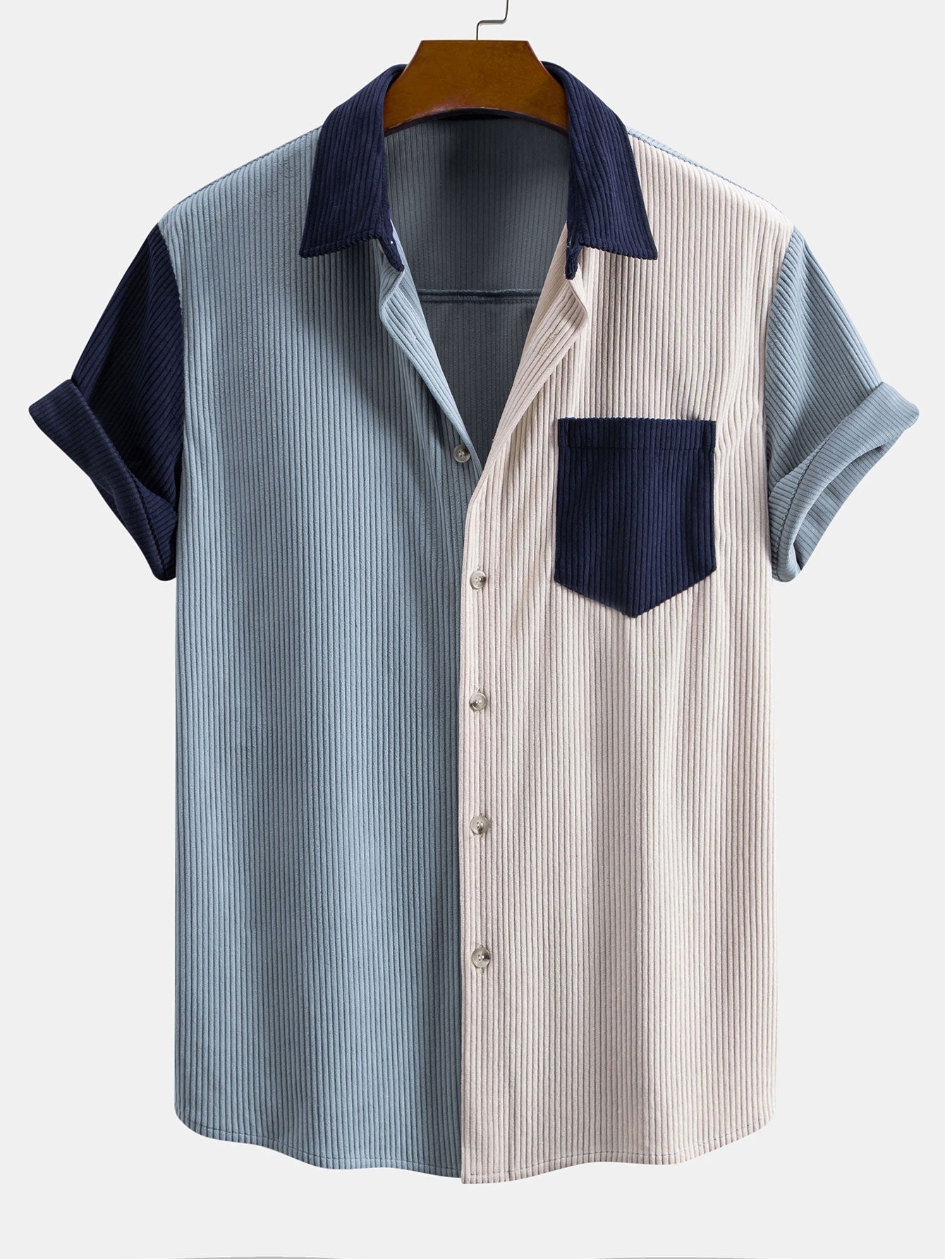 Ensemble — chemise patchwork en velours côtelé à manches courtes & short en velours côtelé à cordon