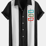 Chemise bowling patchwork en lin à imprimé atomique
