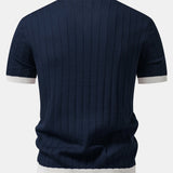 Ensemble — polo rayé à col Johnny et bordure contrastante & pantalon fuselé