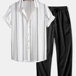 Ensemble — chemise jacquard rayée géométrique & pantalon texturé froissé