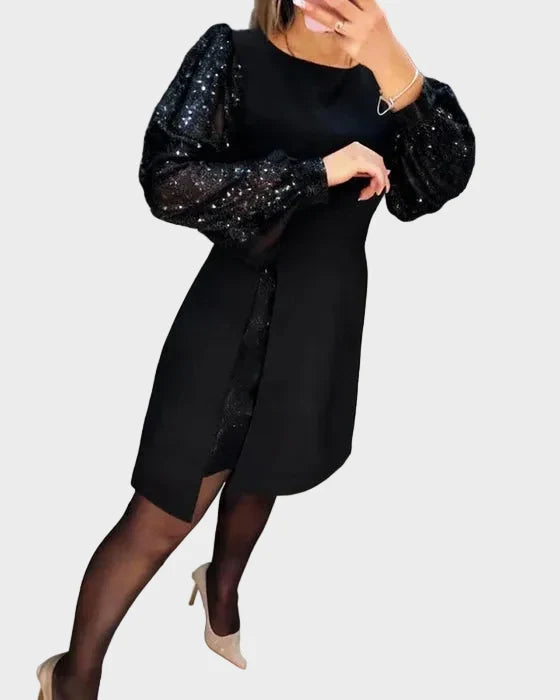 Iwona | Robe élégante à manches bouffantes brillantes
