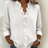 Huguette | Blouse raffinée à col V volanté