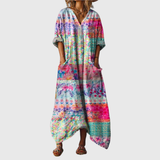Liliane | Robe longue ample à bandes fleuries