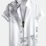 Ensemble — chemise à imprimé peinture traditionnelle à l'encre orientale & short de bain à cordon