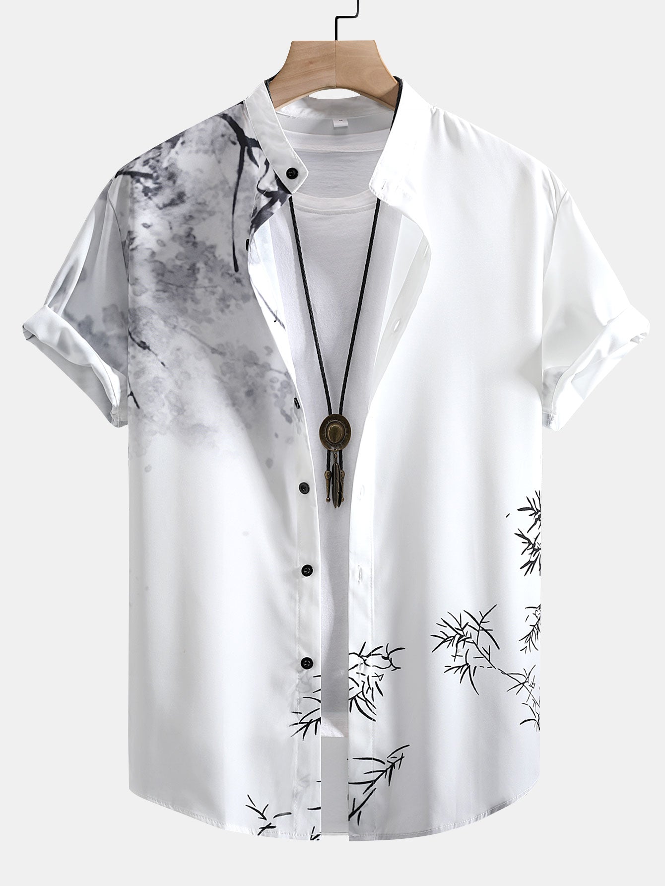 Ensemble — chemise à imprimé peinture traditionnelle à l'encre orientale & short de bain à cordon