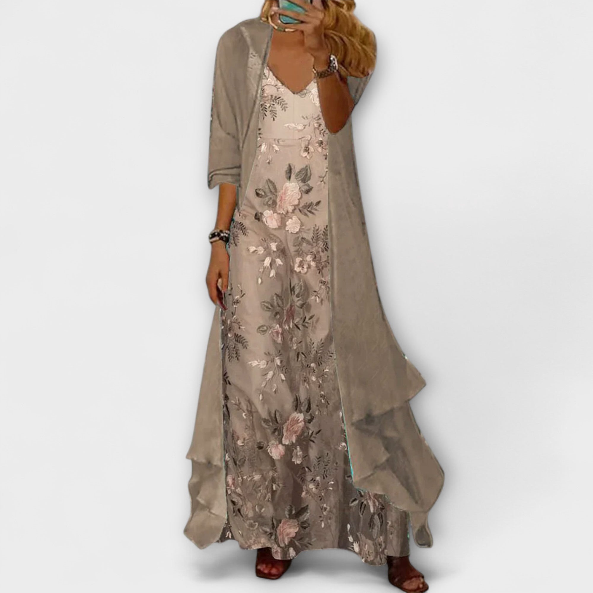Caroline — Ensemble de robe maxi élégante en deux pièces