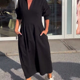 Hélène | Robe midi à col chemise et poches
