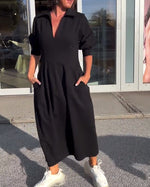 Hélène | Robe midi à col chemise et poches