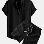 Ensemble — chemise en lin à manches courtes & short à cordon en lin mélangé