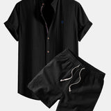 Ensemble — chemise en lin à manches courtes & short à cordon en lin mélangé