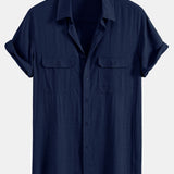 Ensemble — chemise utilitaire à poches en lin et viscose & pantalon en lin à jambe droite