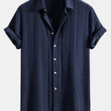 Ensemble — chemise jacquard géométrique & pantalon en lin à jambe droite