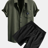 Ensemble — chemise gaufrée à manches courtes & short gaufré à cordon