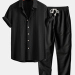 Ensemble — chemise jacquard à losanges géométriques & pantalon en lin à jambe droite